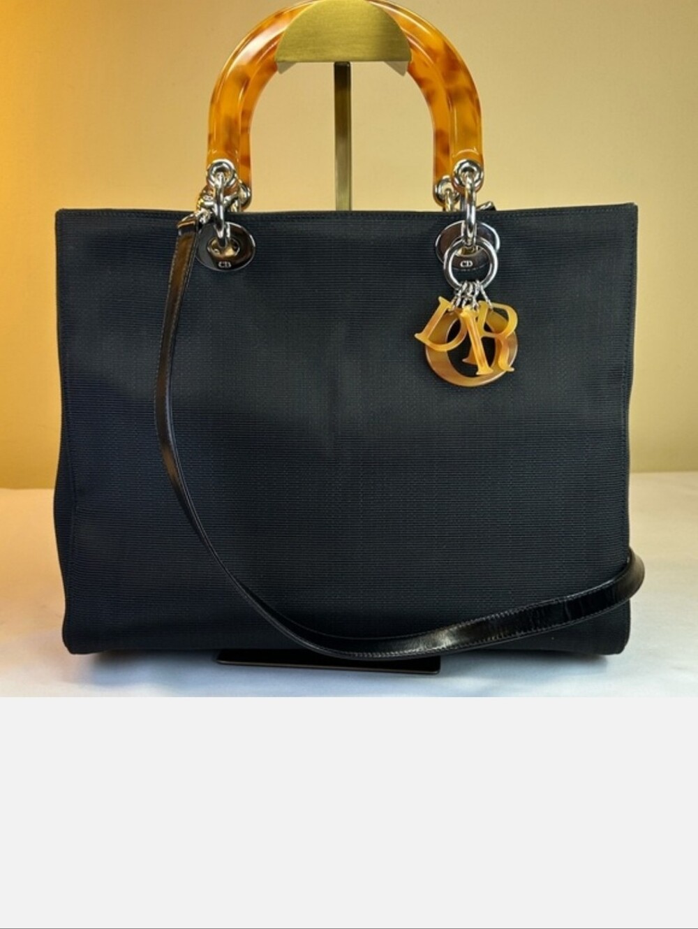 Christian Dior Black Nylon and Canvas Lady Dior Tote Vintage